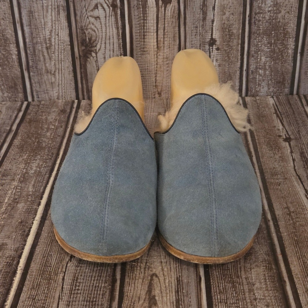 Sz 39 / 7.5-8 Womens Sabah El Paso Shearling Blue Suede Mules Slides Shoes VGUC